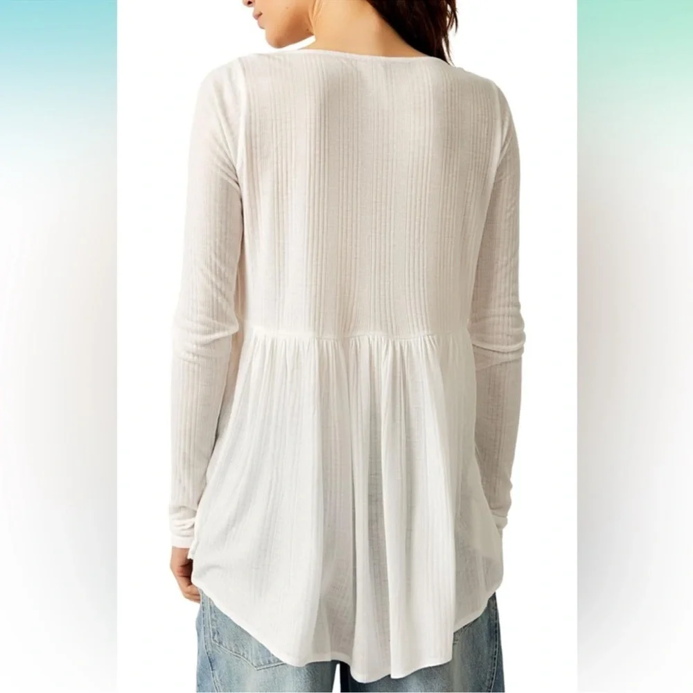 Free People Pretty Please White Lace Henley Tunic